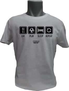 T-Shirt Fussball Eat Sleep Repeat weiss